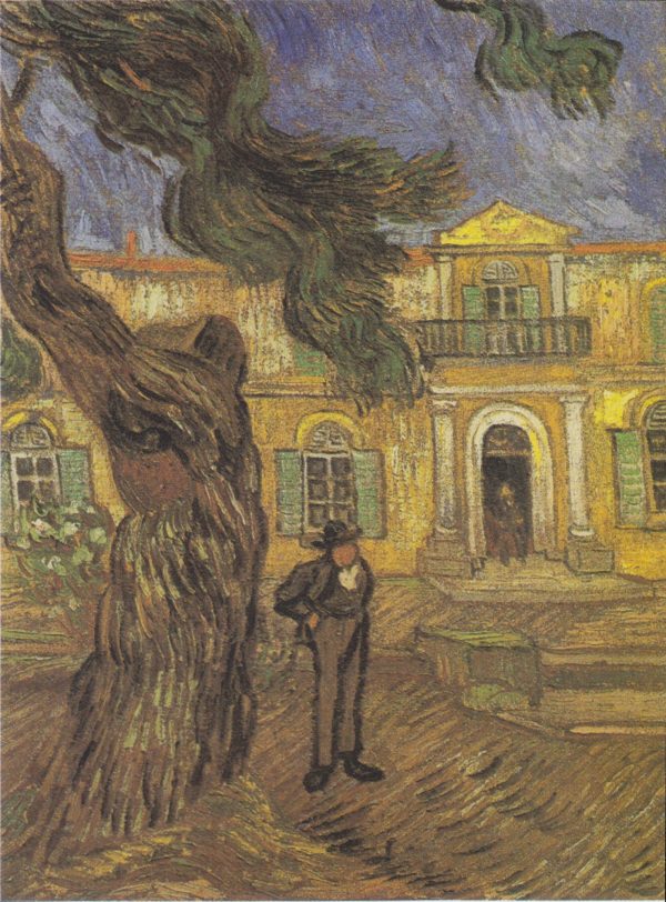Pine Trees with Figure in the Garden of Saint Paul Hospital by Vincent Van Gogh