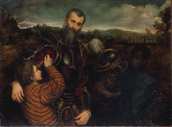 Portrait of a Man in Armor with Two Pages by Paris Bordone