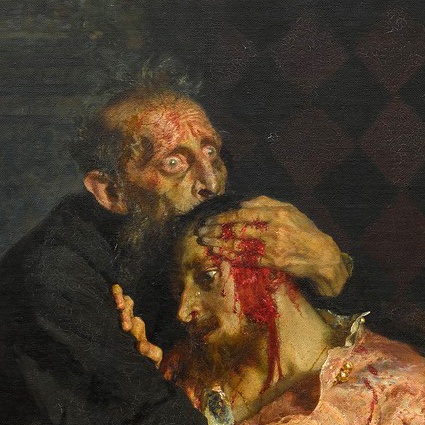 The father’s stare and the son’s lowered eyes in Ilya Repin’s Ivan the Terrible and His Son