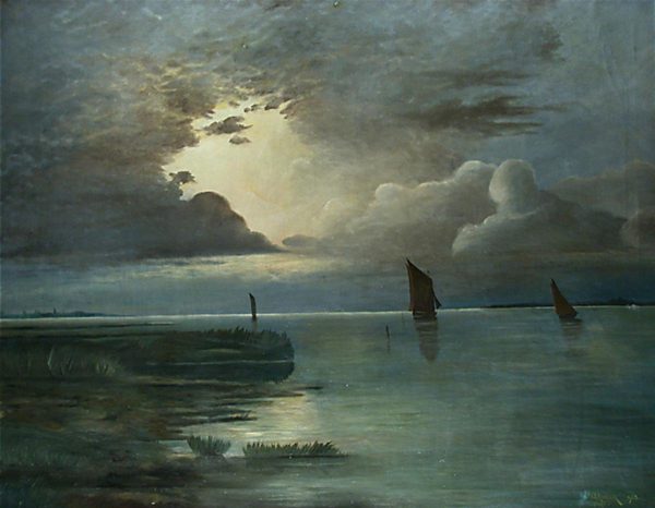 Sunset at the Sea with Thunderstorm by Andreas Achenbach