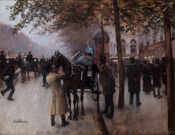 The Boulevards Evening in Front of the Cafe Napolitain late 19th century by Jean Beraud