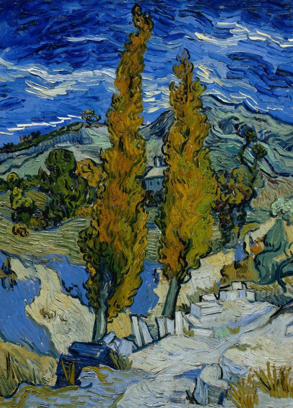 Two Poplars on a Road Through the Hills by Vincent Van Gogh