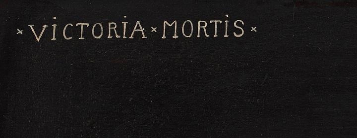 The words Victoria Mortis painted in capitals at the upper left of Owe Zerge painting