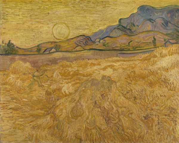 Wheat Field with Reaper and Sun by Vincent Van Gogh