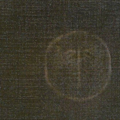 Whistler's faint butterfly monogram signature inside a circle on the dark curtain