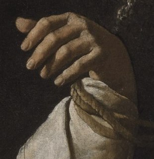 Serapion's other hand hanging limp above the rope that binds his wrist
