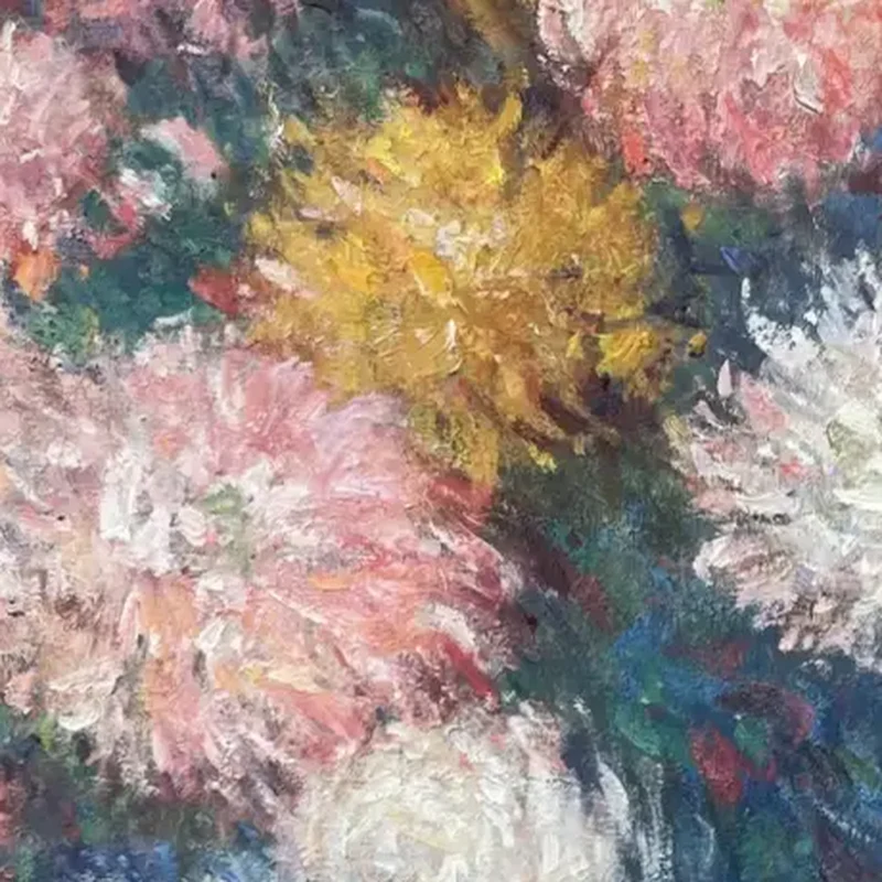 Close-up of a ByMuseum hand-painted canvas of Chrysanthemums