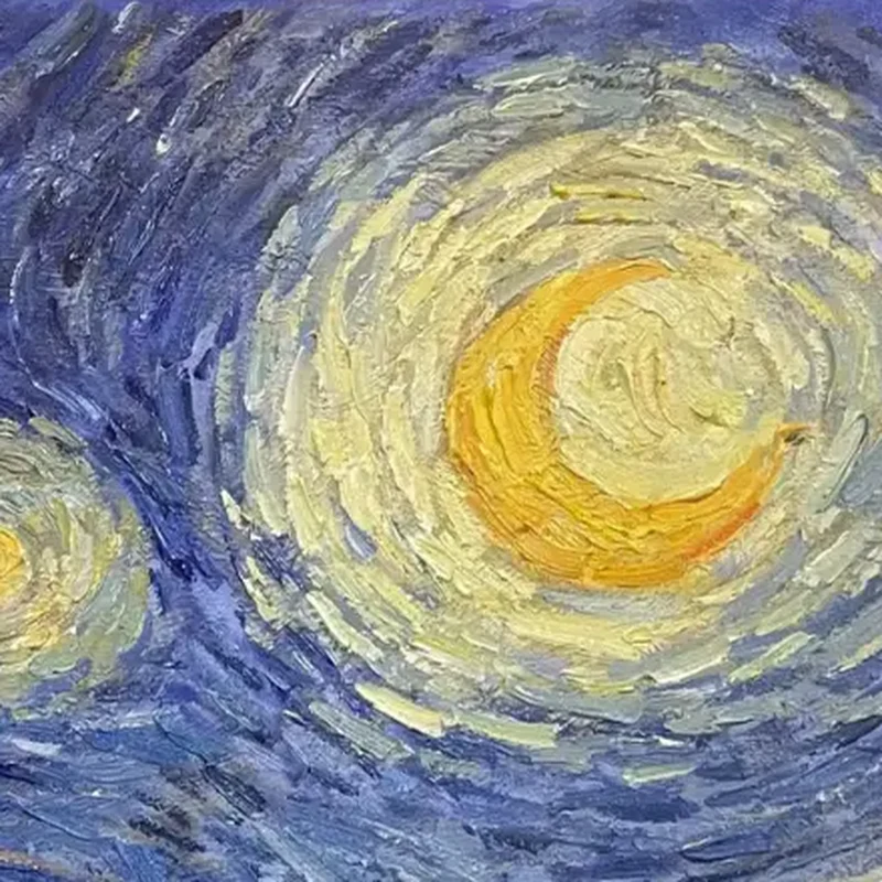 Close-up of the brushstrokes around the moon