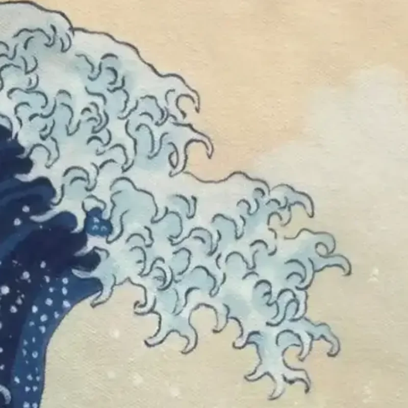 Close-up of a ByMuseum hand-painted canvas of The Great Wave off Kanagawa